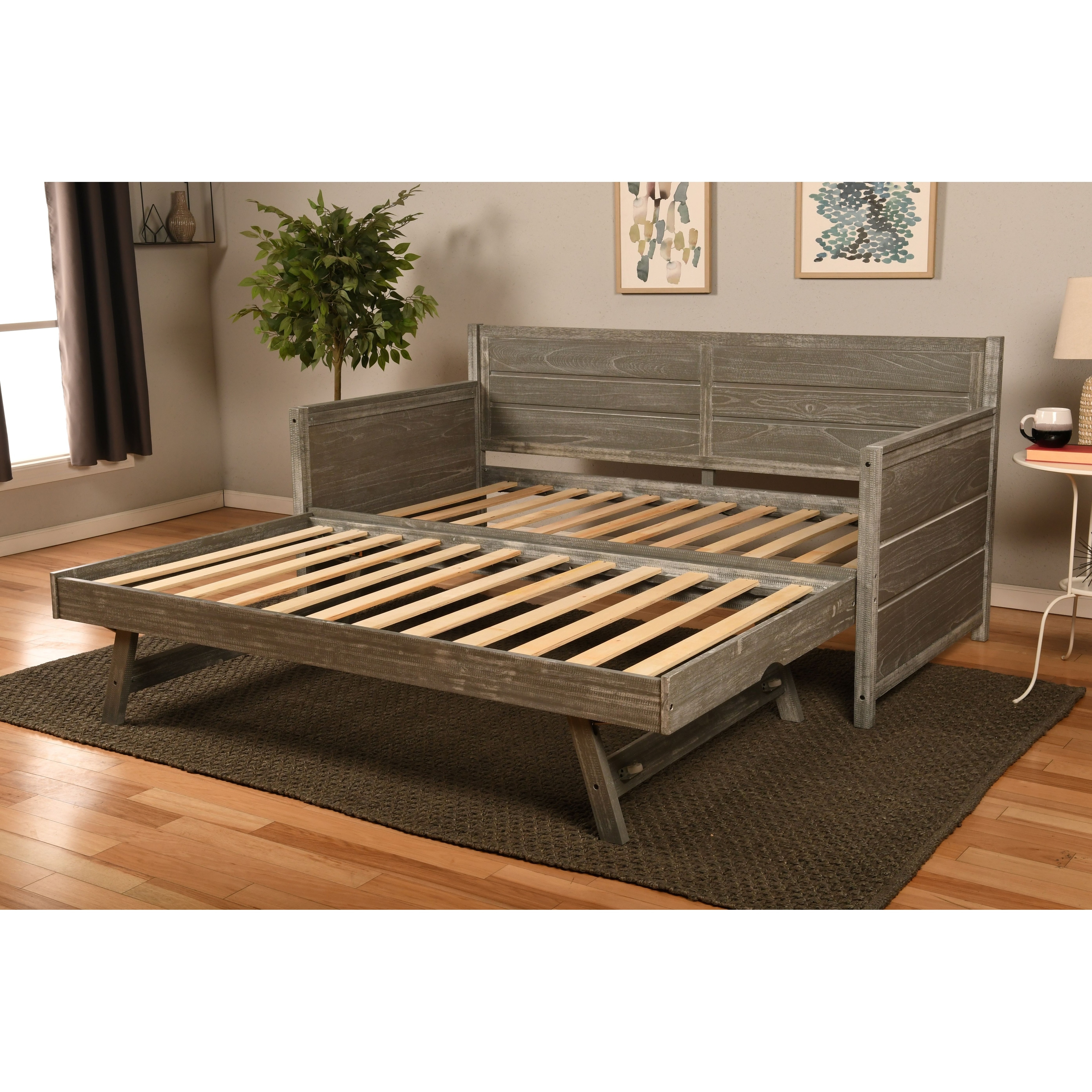 Somette Marisa Daybed with Pop Up Trundle in Weathered Gray with