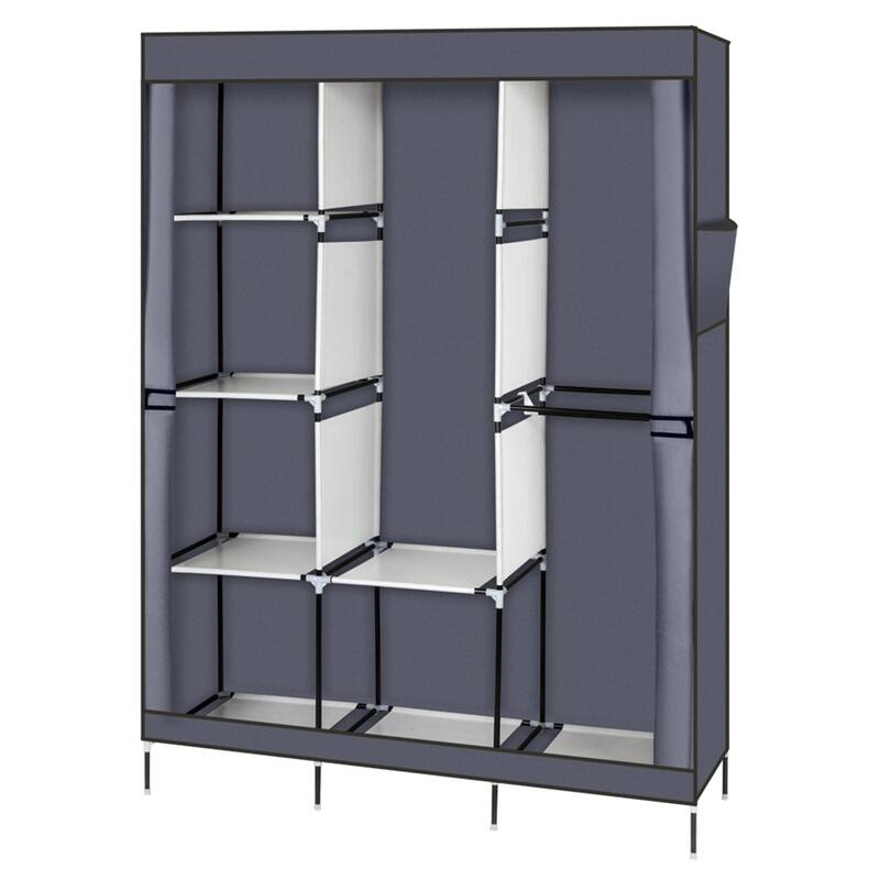 Gray Portable Closet Wardrobe Clothes Rack Storage Organizer