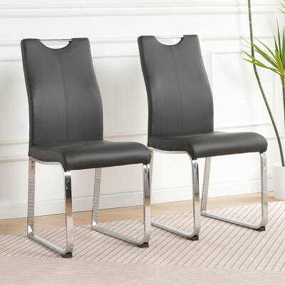Modern PU Upholstered Dining Chair with Electroplated Metal Legs Set of 2