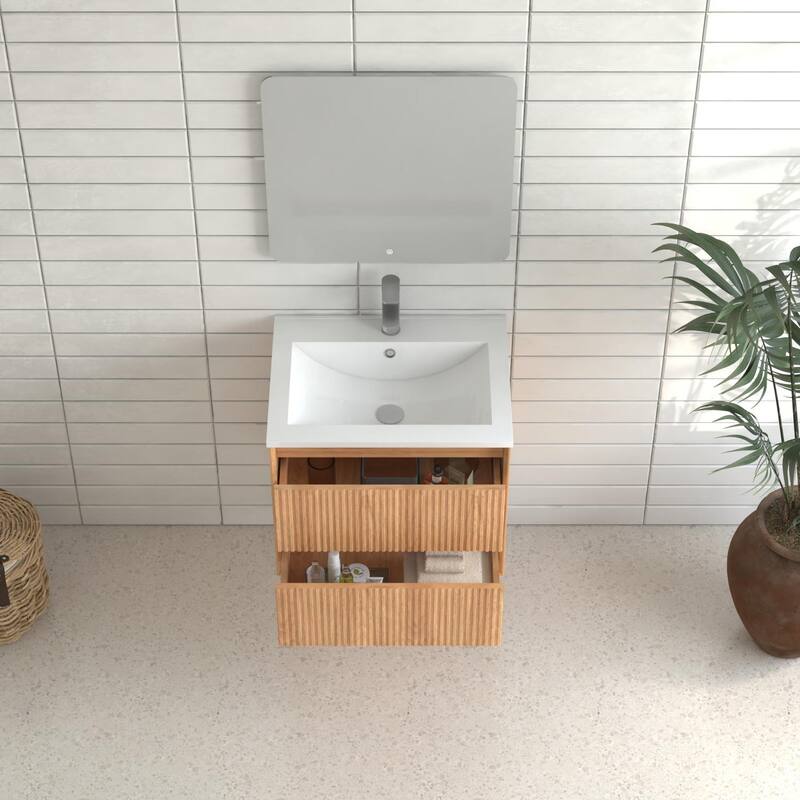 GDF Studio - Tavin European 24" Floating Wall-Mounted Bathroom Vanity with Resin Integrated Basin & 2 Storage Drawers