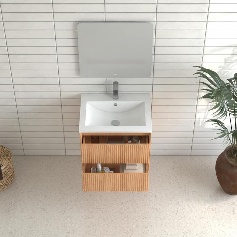 Wall Mounted Floating Bathroom Vanity Set - Walnut
