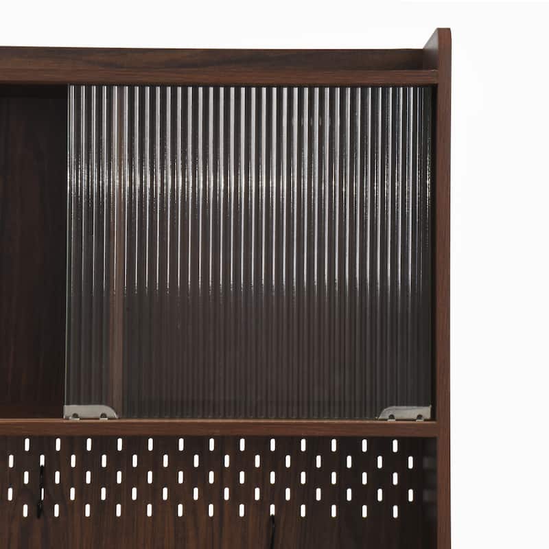 71"Tall Kitchen Pantry Storage Cabinet, Large Capacity Display Cabinet with Reeded Glass Doors and Microwave Stand