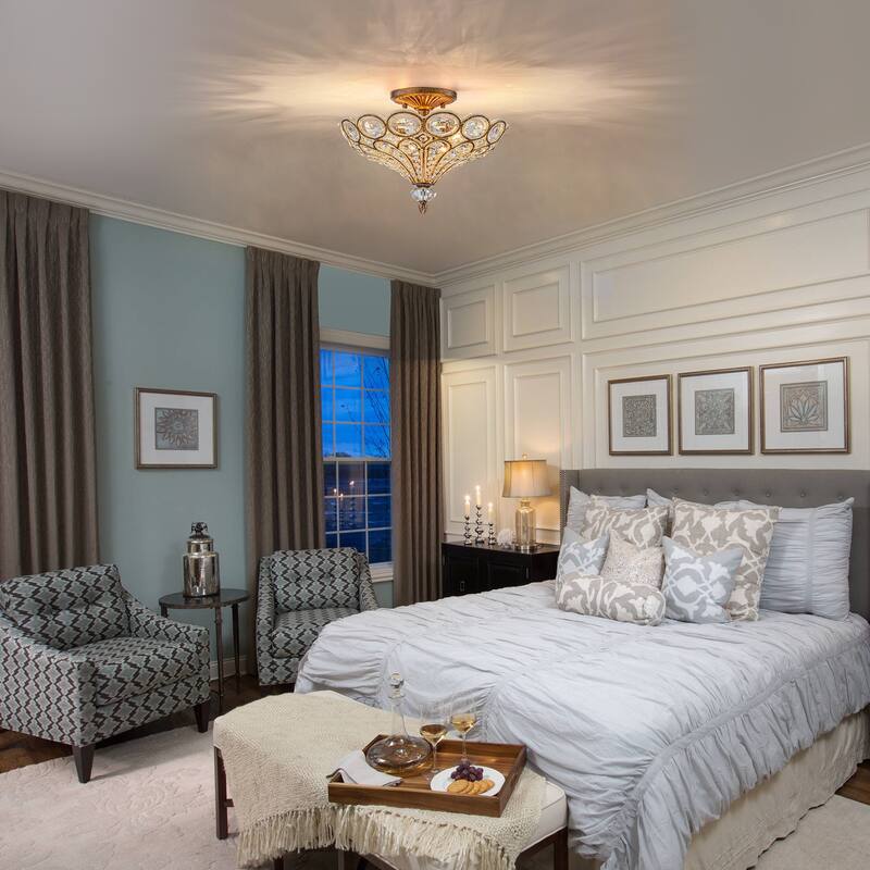 4-Light Glam Flush Mount Ceiling Light with Crystal Accents - Antique Gold