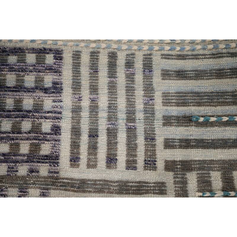 Striped Checkered Moroccan Oriental Area Rug Handmade Wool Carpet - 8'0"x 10'9"