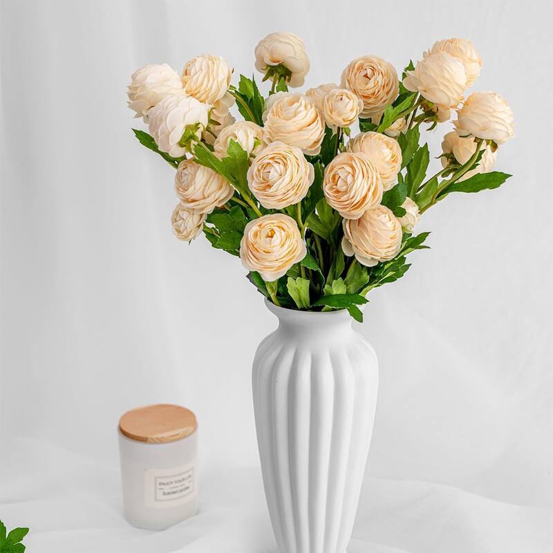 Champagne Silk Decorative Artificial Persian Buttercup Rose Flowers