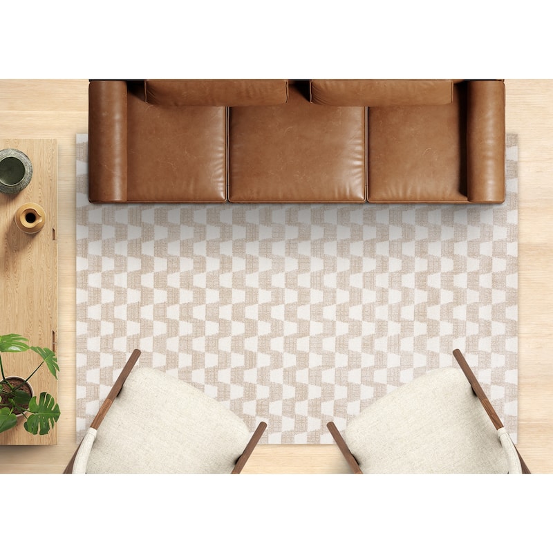 Modern Neutral Small Checkered Rug in Cream Beige