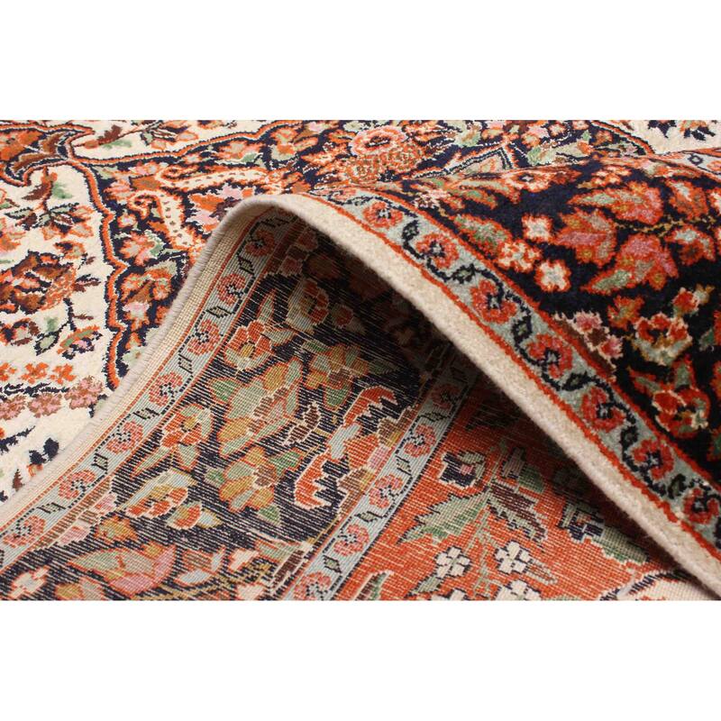 ECARPETGALLERY Hand-knotted Kashmir Cream, Dark Copper Viscose Rug - 4'0 x 6'1