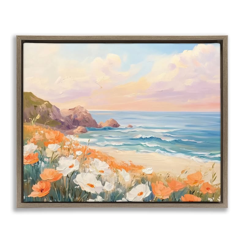 Stupell Poppies by Beach Bay Framed Floater Canvas Wall Art Design By Arlington Prints - 31 x 25 - Brown