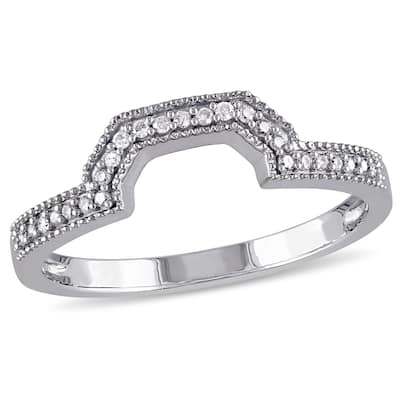 Miadora 1/10ct TDW Diamond Wedding Band in 10k White Gold