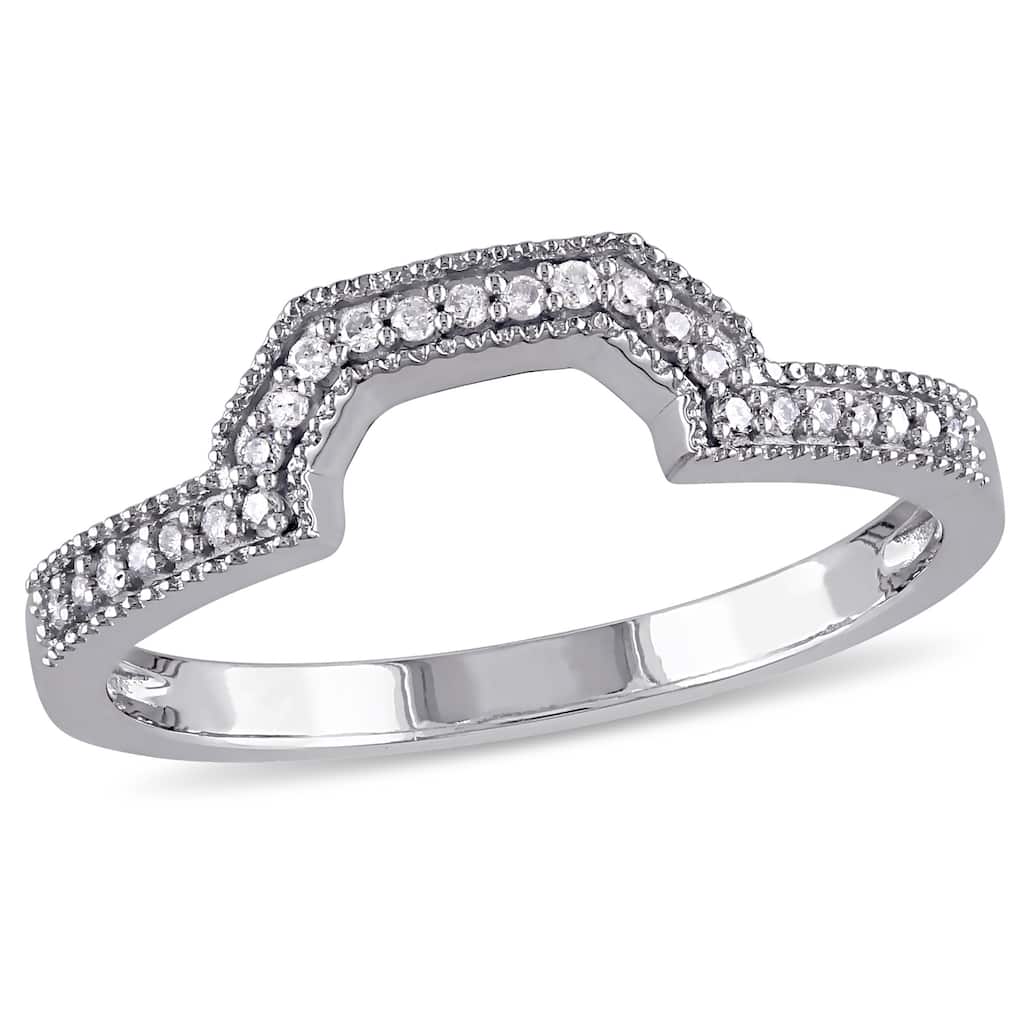 Miadora 1/10ct TDW Diamond Wedding Band in 10k White Gold