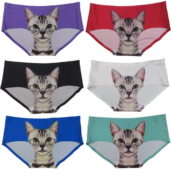 Women 6 Pack Kitty Cat A Laser Cut No Show Briefs Panties