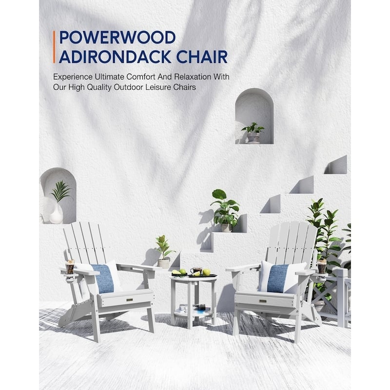 WINSOON All Weather HDPE Outdoor Folding Adirondack Chair With Cup Holder