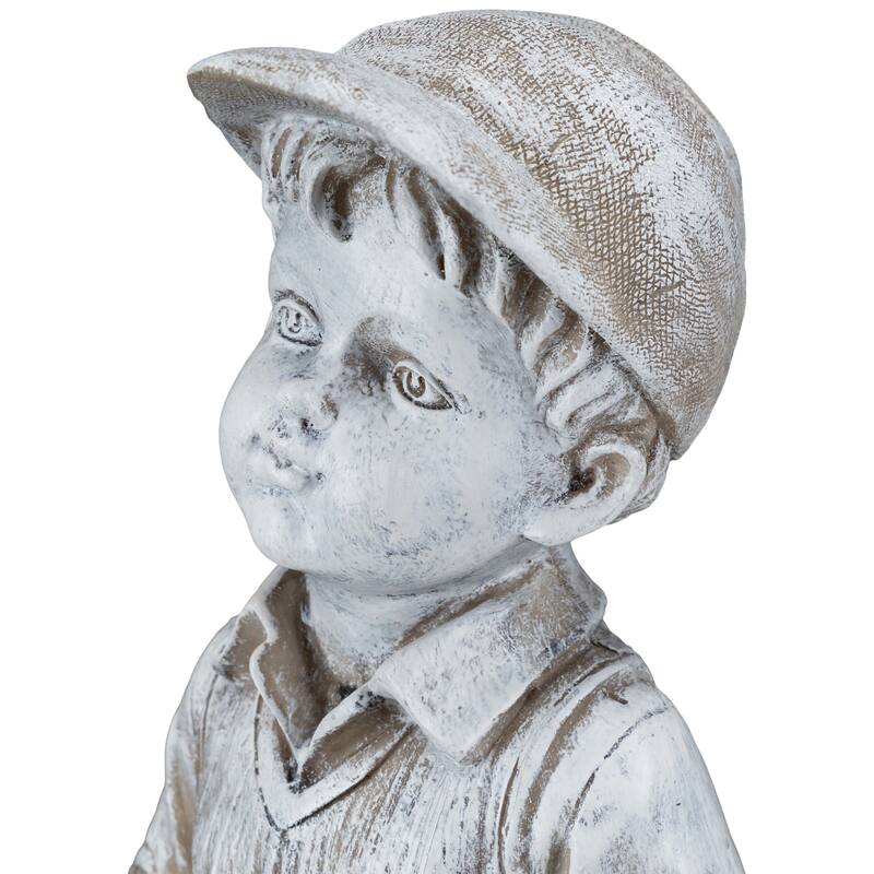 Golfer Boy with Clubs Outdoor Garden Statue - 17"
