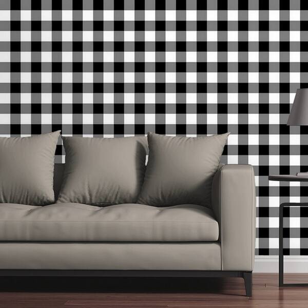 Shop Removable Wallpaper Tile Gingham Plaid In Black And White