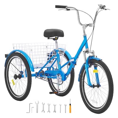 26-Inch Folding Adult Tricycle with Basket, 3 Wheel Cruiser Bike - 70.9 x 29.9 x 48.4 in