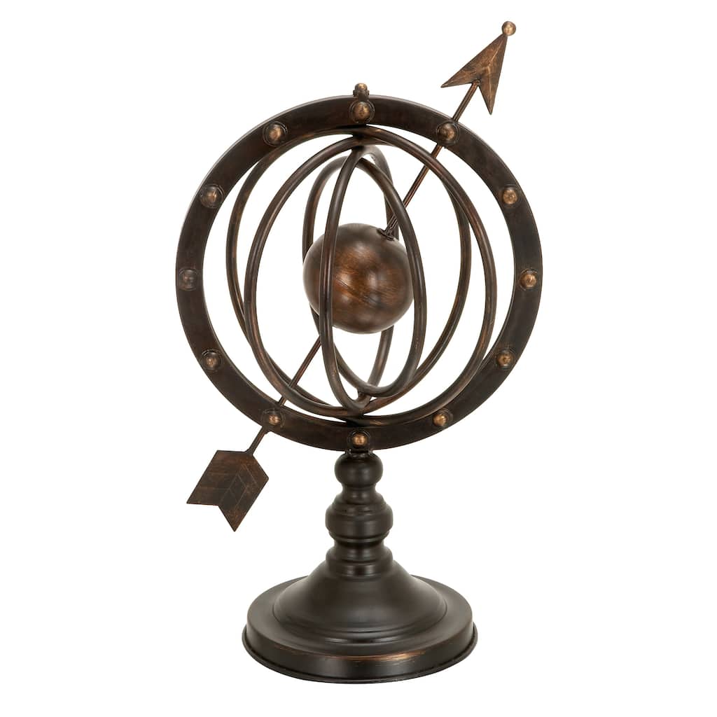 Metal Compass Armillary Globe - Brown - Roche River Decor - 7"W x 10"L x 17"H