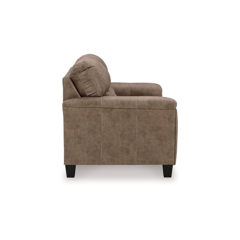 Nav Loveseat, Fossil Brown Faux Leather, Soft Foam Cushions, 61 Inch