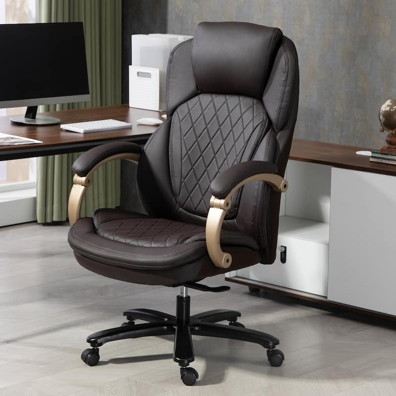 Vinsetto Heavy Duty Office Chair 350lbs Capacity, Mesh & Faux Leather, Rocker Ergonomic, Adjustable Height with Wheels - Brown