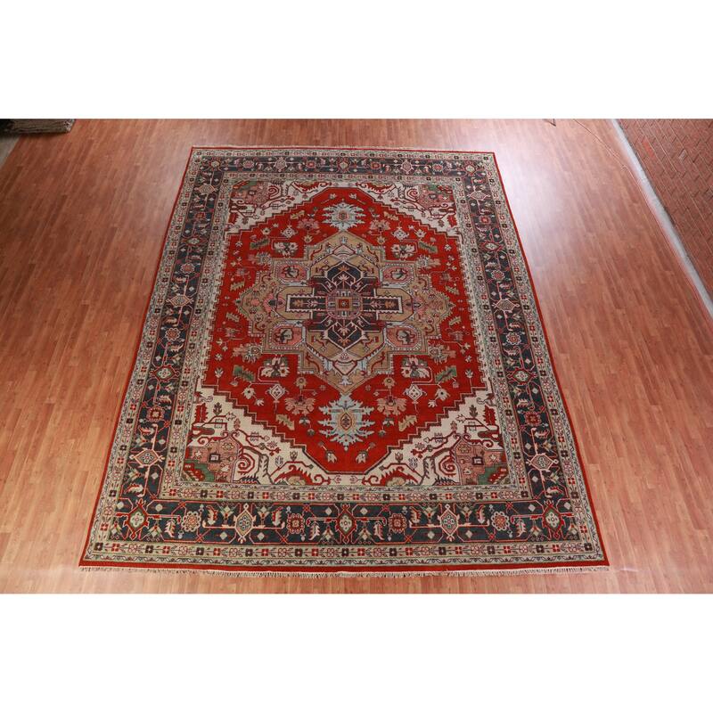 Hand Knotted Oriental 100% Wool Carpet Traditional Medallion Oranges & Rust Heriz (serapi) Area Rug - 14' 11'' X 11' 7''
