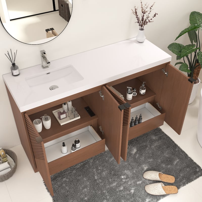 Milano 60" Freestanding Bathroom Vanity with Left White Sink