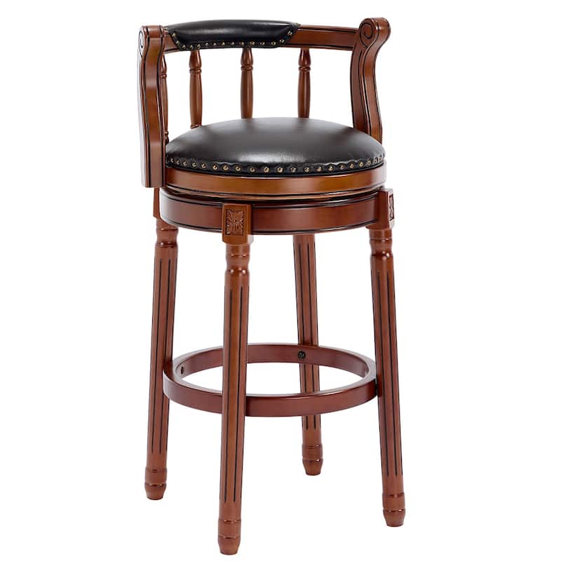 Leather Upholstered Wooden 360 Degrees Swivel Barstool with Back