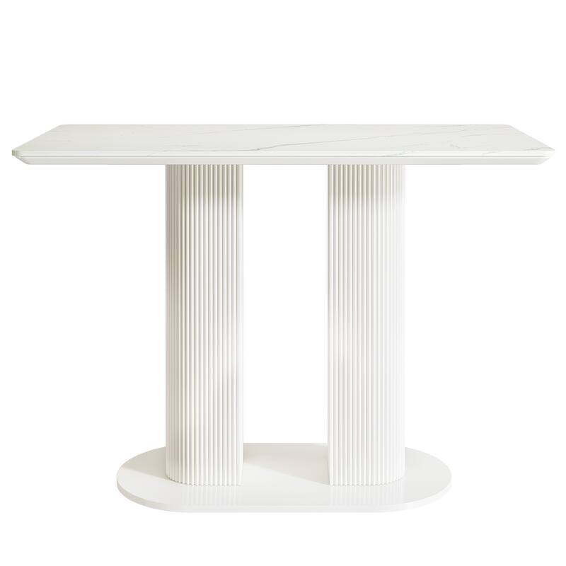 Counter Height Bar Table, Rectangular Pub Table with Faux Marble Tabletop, Home Bar Unit for Kitchen