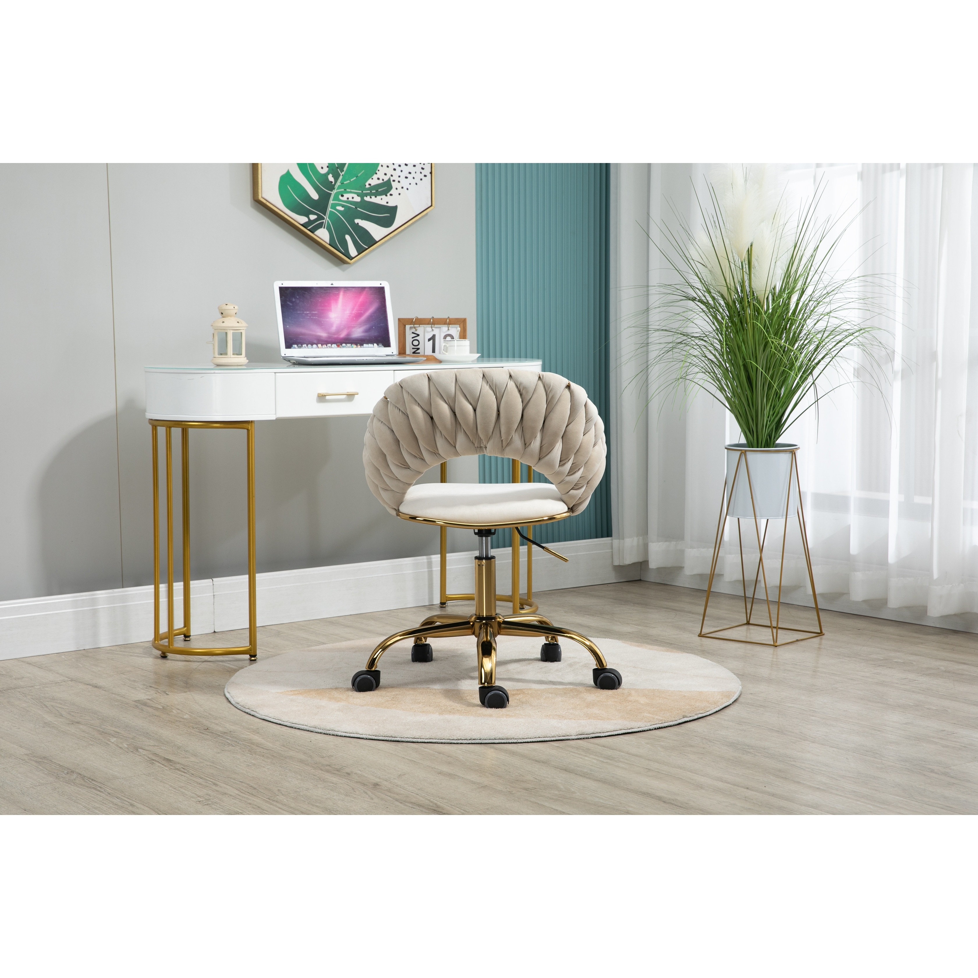 Modern Computer Office Chair Adjustable Swivel Chair Velvet