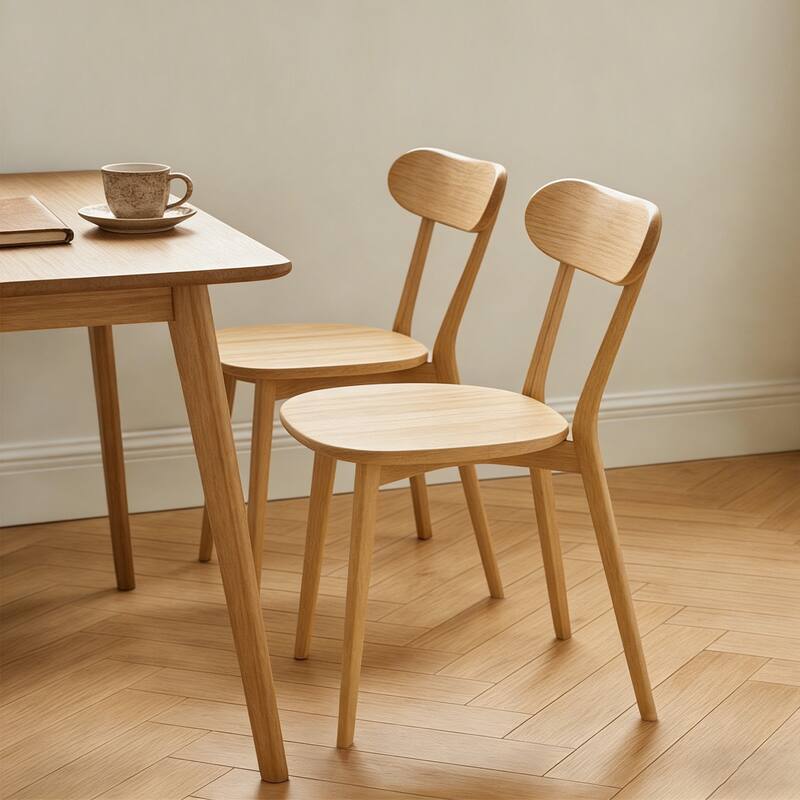 100% Solid Wood Dining Chairs Set of 2, Mid Century Modern Dining Chairs with Curved Backrest, for Dining Room