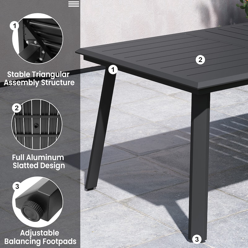 11-Piece Outdoor Aluminum Dining Table with Umbrella Hole and Stackable Chairs Set
