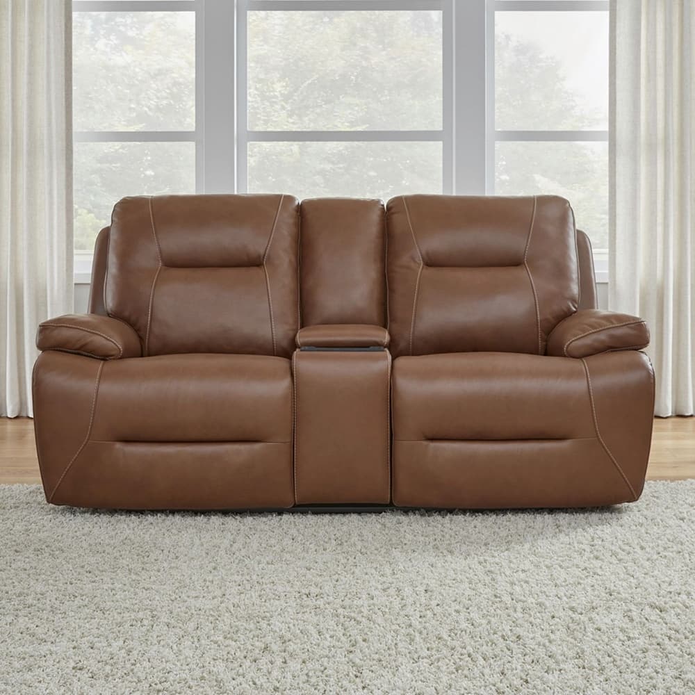 Liberty Furniture Cameron Power Recline Loveseat with Console Brown Leather - Width 81" x Depth 39" x Height 41"