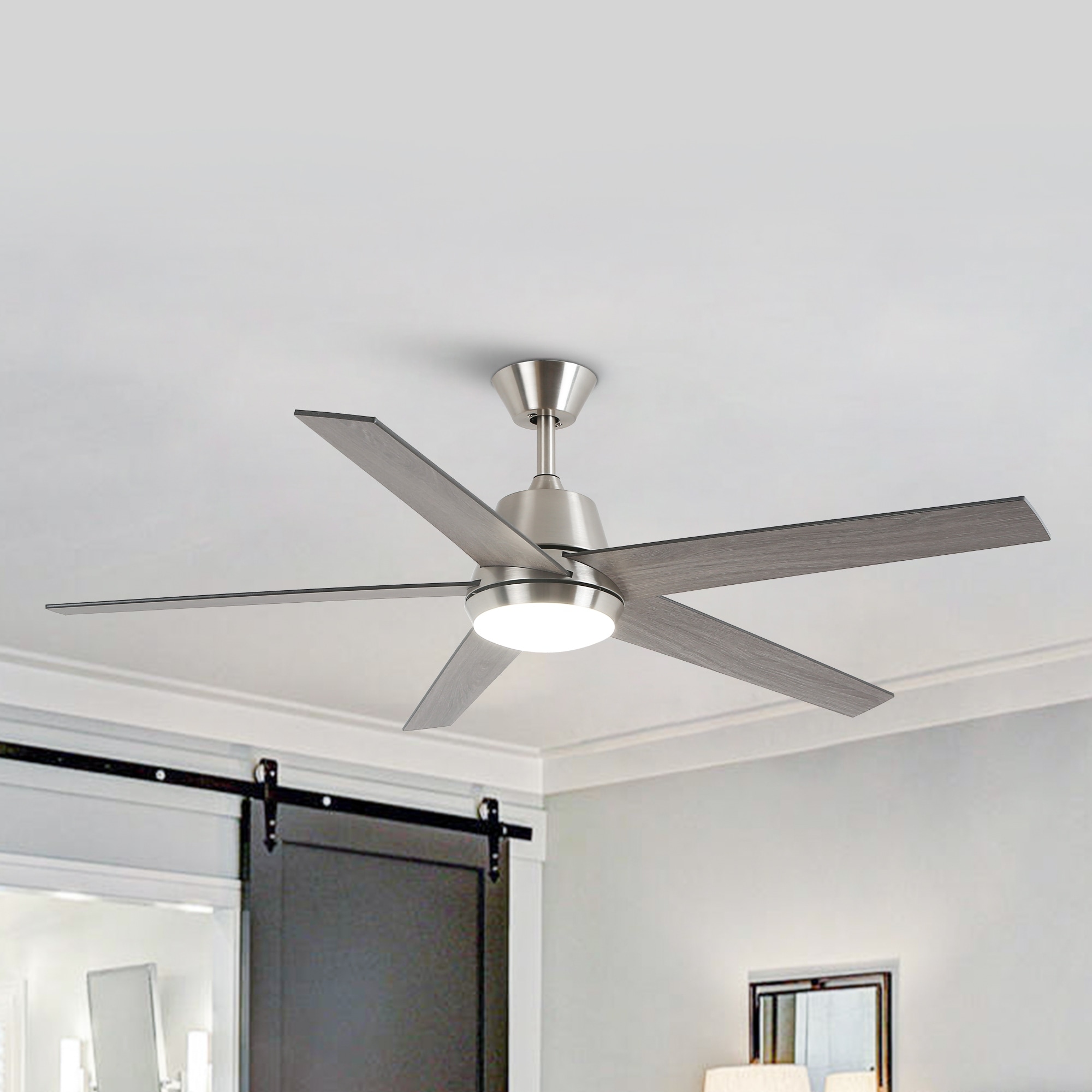 Vaczon 52" Brushed Nickel Modern Smart LED Ceiling Fan Reversible DC Motor with App and Remote