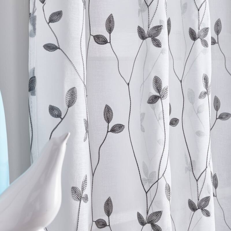 Curtainworks Botanical Embroidery Sheer Rod Pocket Curtain Panel Pair