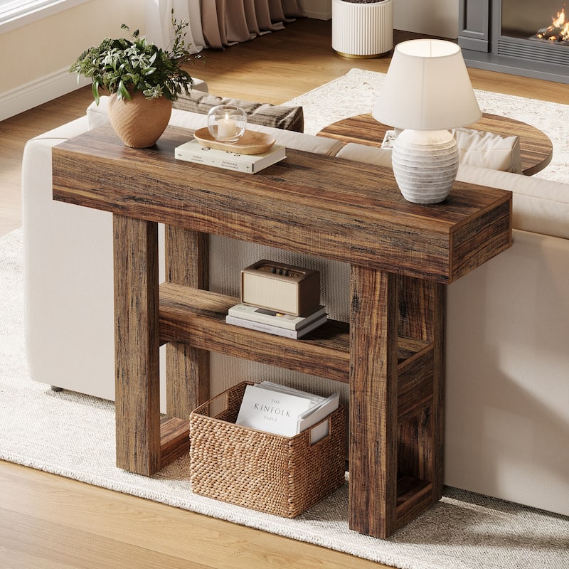 41.34-Inch Farmhouse Console Table, 2-Tier Narrow Sofa Table - 41.34" W x 11.81" D x 31.5" H