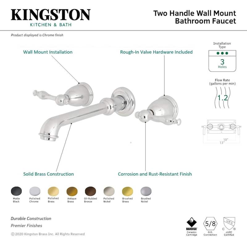 Naples Two-Handle 3-Hole Wall Mount Bathroom Faucet