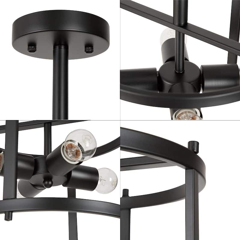 Farmhouse Black 4-Light Semi-Flush Mount Light Drum Chandelier Ceiling Light