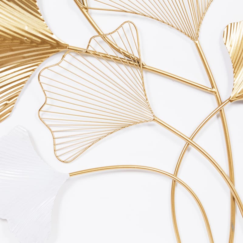 Metal Leaf Wall Decor with White Accents - Gold - Roche River Decor