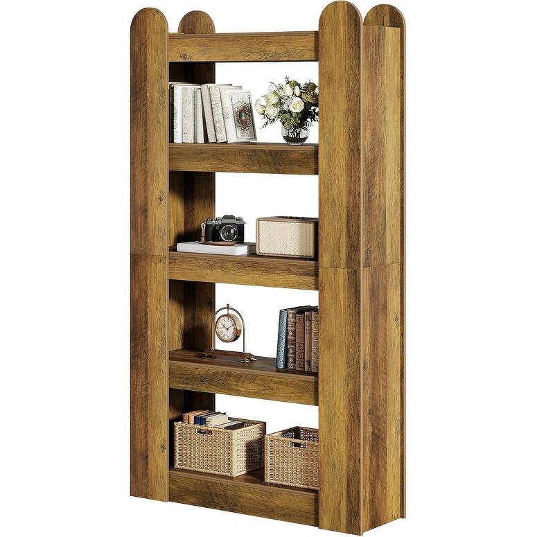 5-Tier Tall Bookshelf, 70.86-inch Farmhouse Wooden Bookcase, Freestanding Display Shelf Storage Shelves