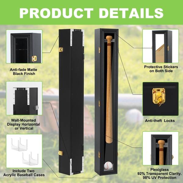 5 Baseball Bat Display Case Cabinet Holder Wall Rack W/98% UV Protection - Lockable - UK