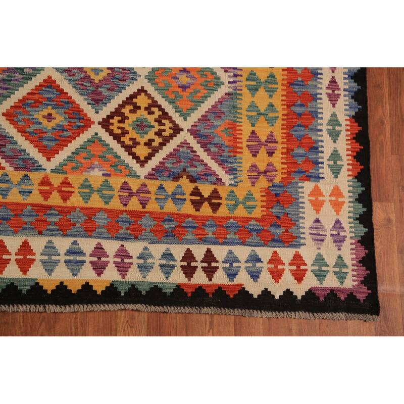 Colorful Trellis Kilim Oriental Rug Flatweave Geometric Wool Carpet - 8'5"x 10'3"