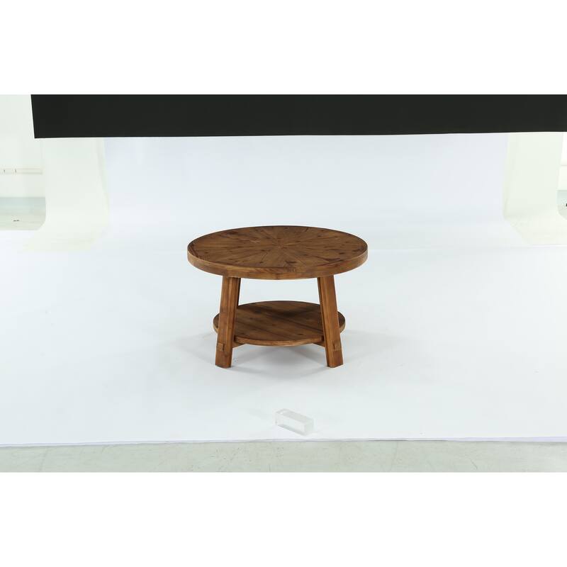 31.5" Solid Wood Coffee Table with 2-Tier Storage