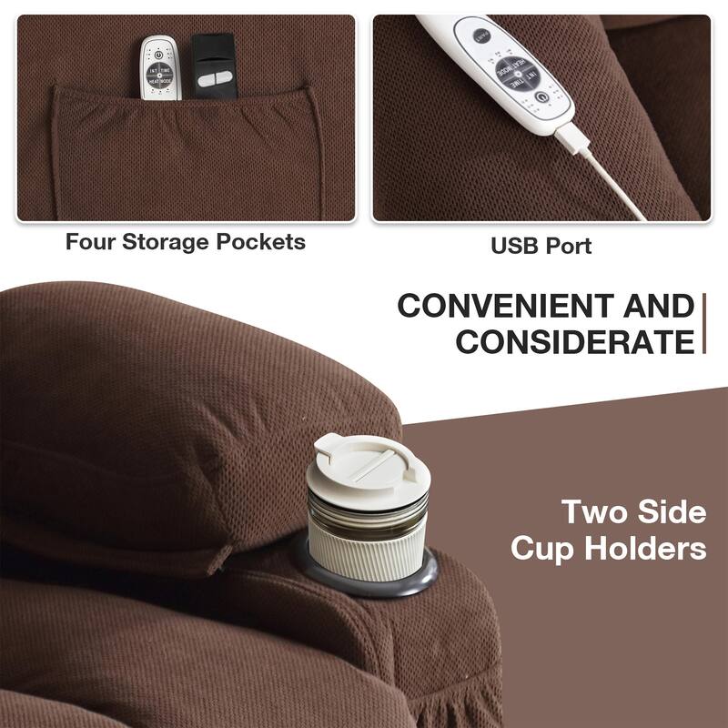 Electric Recliner Chair with Massage and Heat, USB Port, Cup Holders and Side Pockets, Adjustable Vibration Modes and Heating