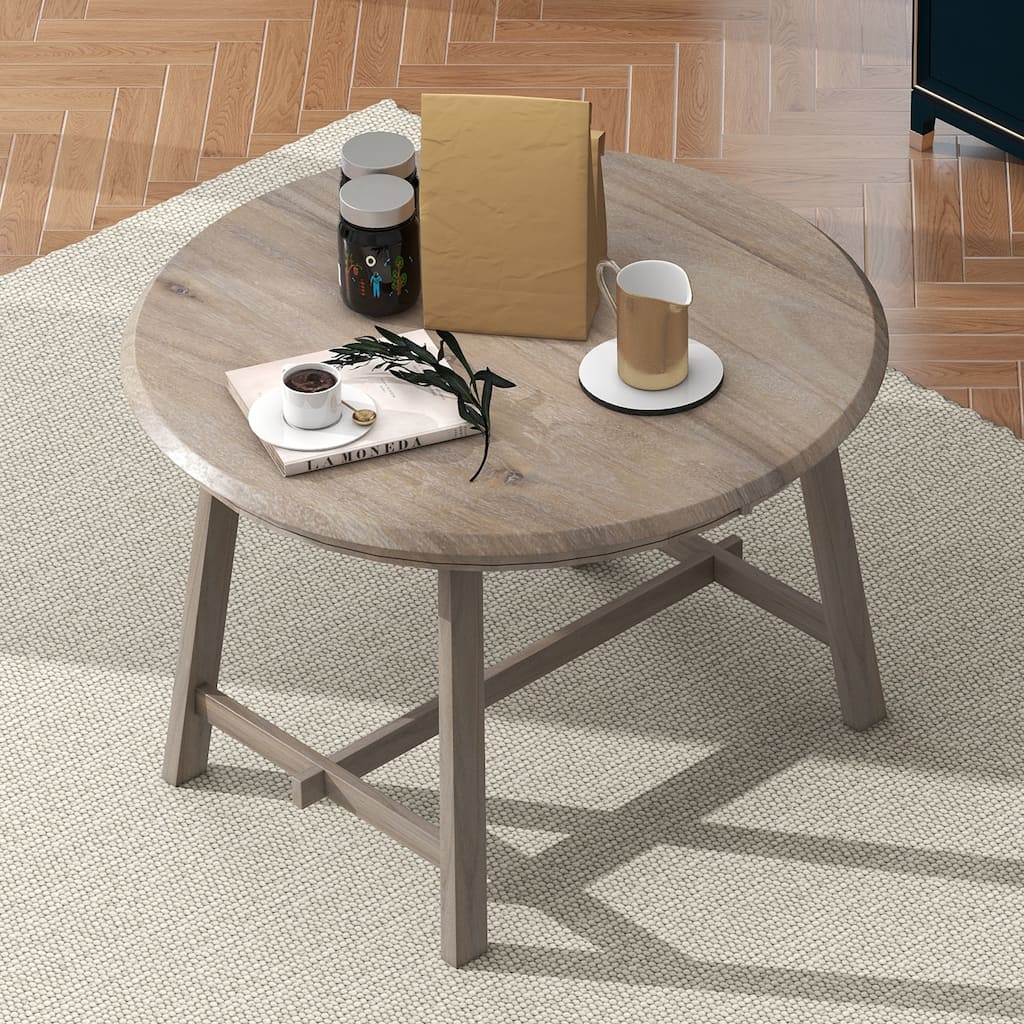 Wood Dining Table Extends From 41.4 " to 56.6", Round Dining Table with Hidden Flip Leaves, Kitchen Table with Rubber Wood Legs
