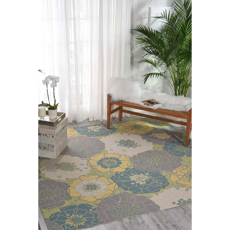 Nourison & Garden Floral Indoor / Outdoor Area Rug - 7'9" Square - Green