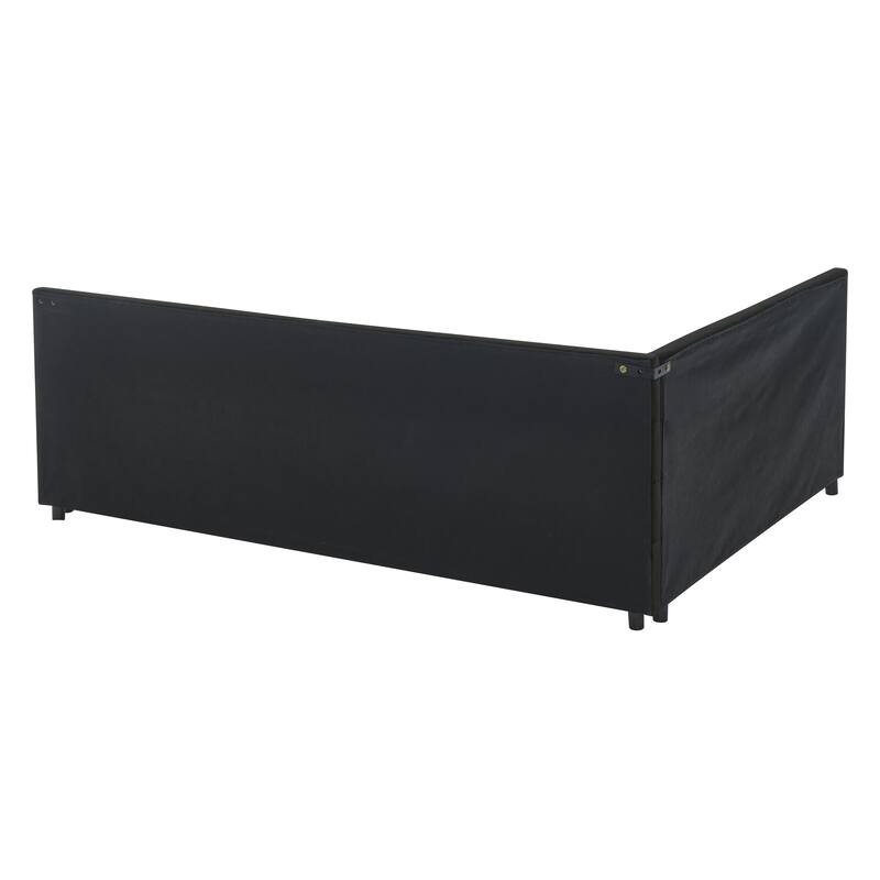 Roomfitters Queen Upholstered Tufted Sofa Bed Frame with Backrest and Armrests, Velvet Platform Bed