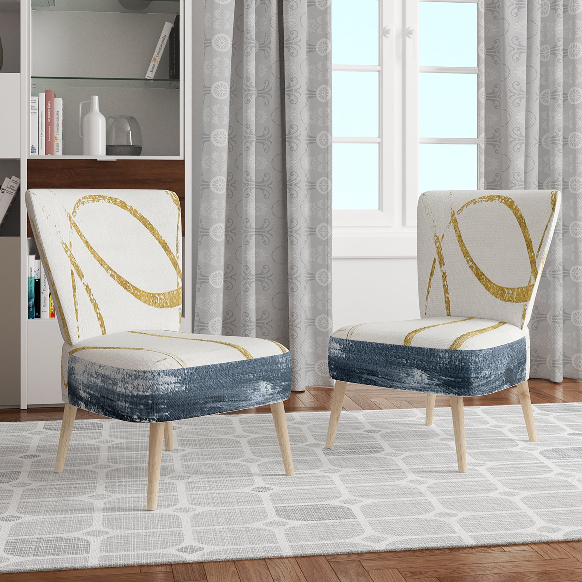 Modern Gold Geometric Abstract Fabric Upholstered Designart Chair-image