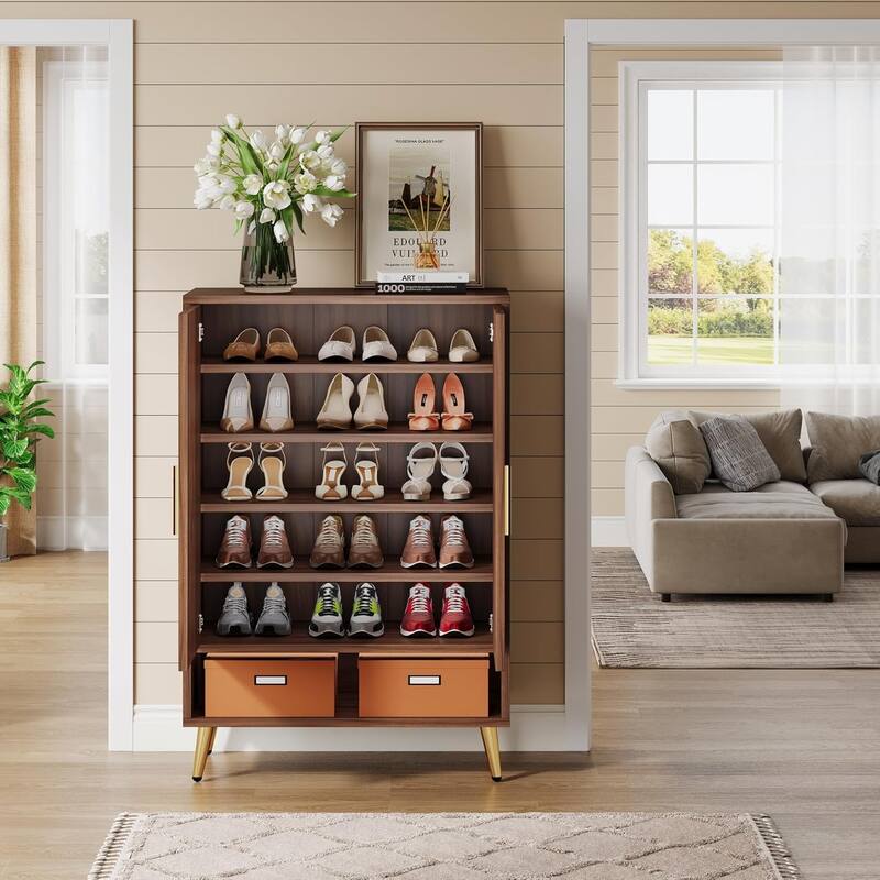 29.52" Walnut 6-Tier Wooden Shoe Storage Cabinet