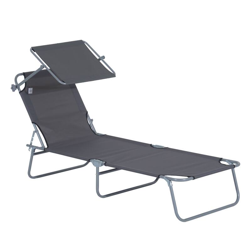 Outsunny Outdoor Lounge Chair, Adjustable Folding Chaise Lounge, Tanning Chair with Sun Shade for Beach, Camping, Hiking