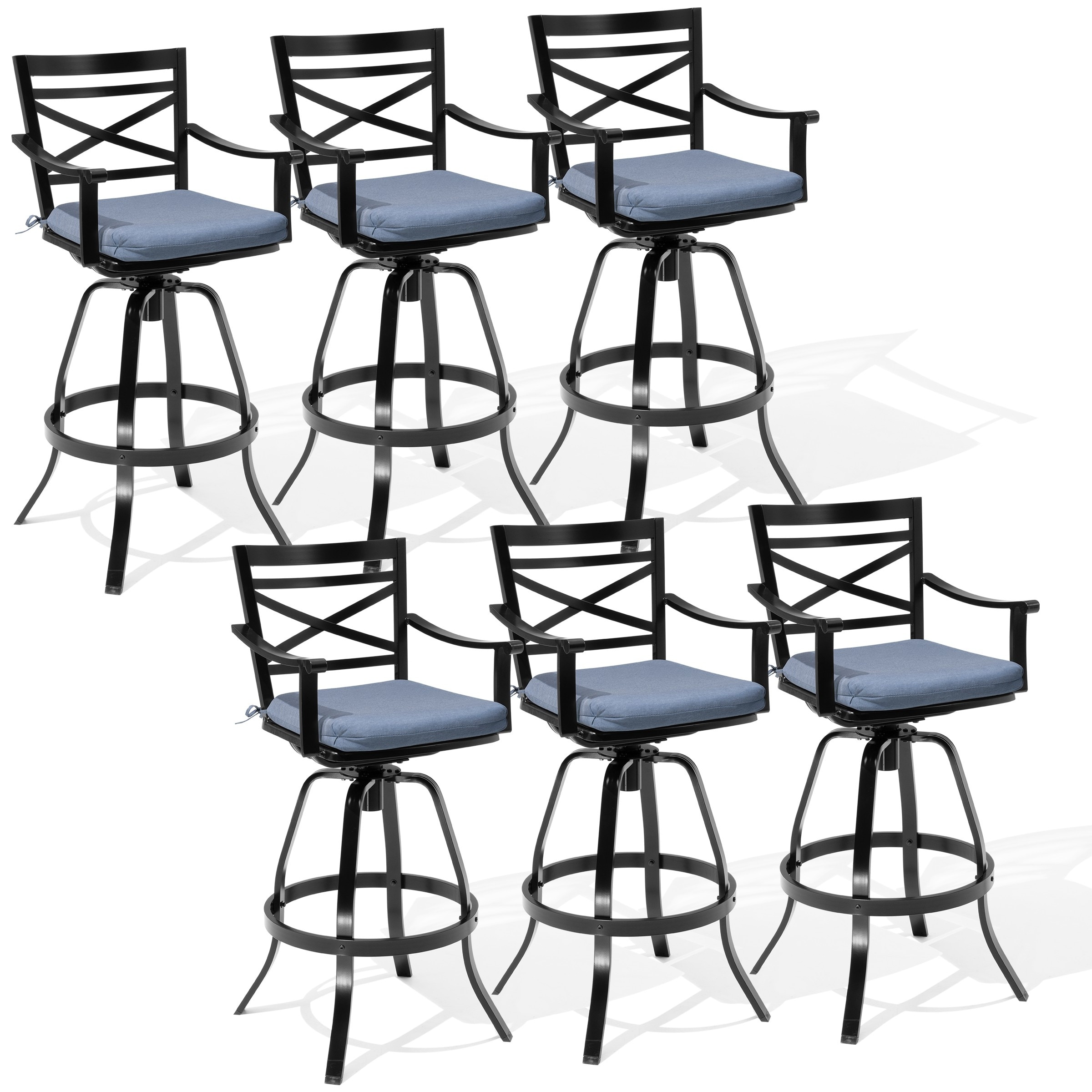 Outdoor Patio Cast Aluminum Swivel Bar Stools with Sunbrella Cushion