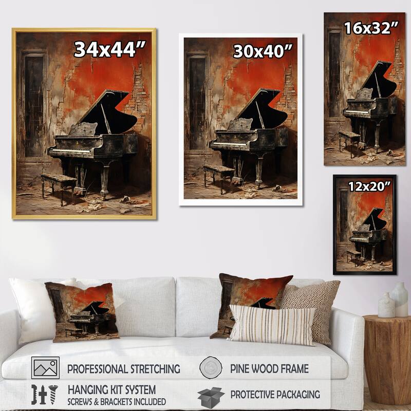 Designart "Vintage Piano Timeless Tunes I" Music Framed Wall Art Prints