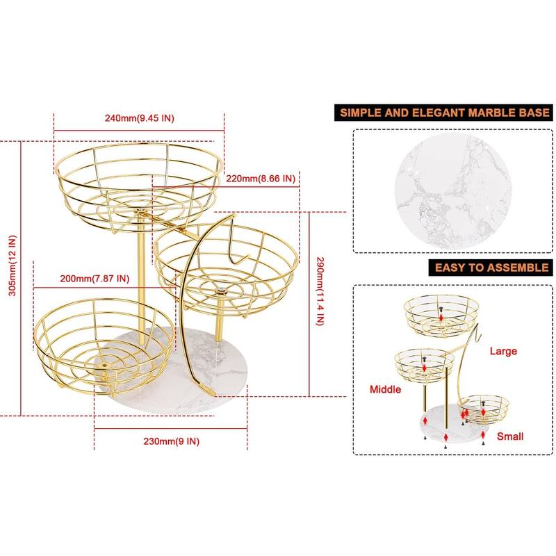 Fruit Basket Bowl with Banana Hanger, Metal Fruit Vegetable Storage Basket with Banana Holder